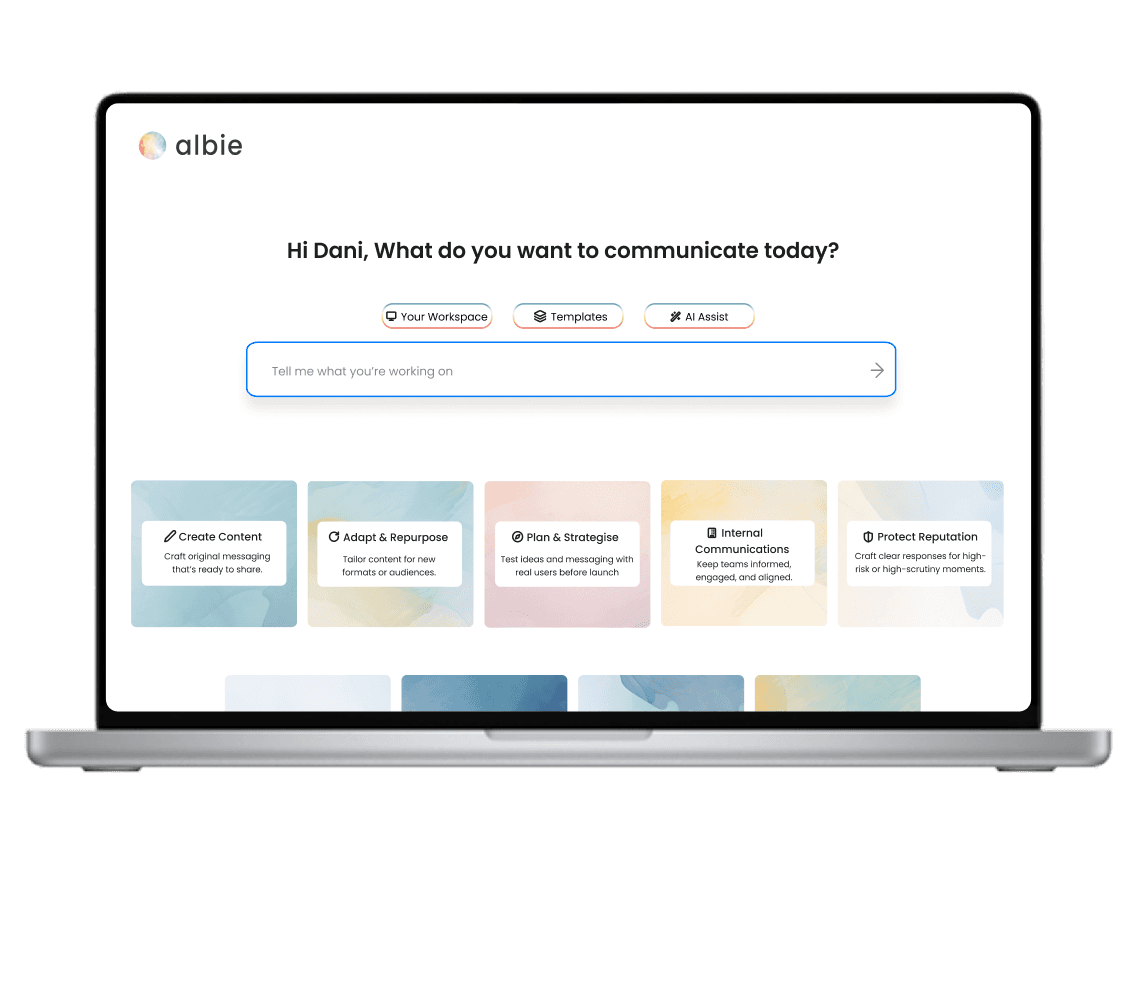 The Albie AI platform interface